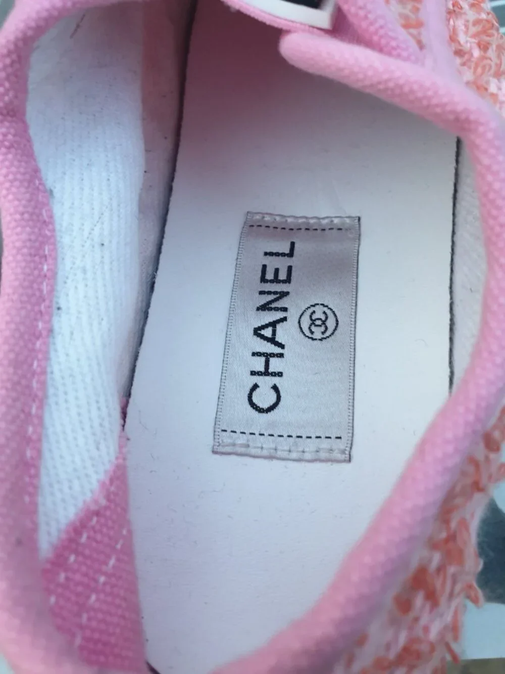 Chanel Tweed Pink Sneaker Fashion Women Girls Casual Everyday Shoes Size 6.5